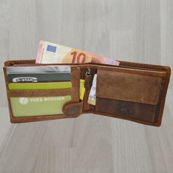 flevado Geldbeutel Wild Leder Herren Geldbörse Querformat Doppelnaht Braun und RFID Schutz